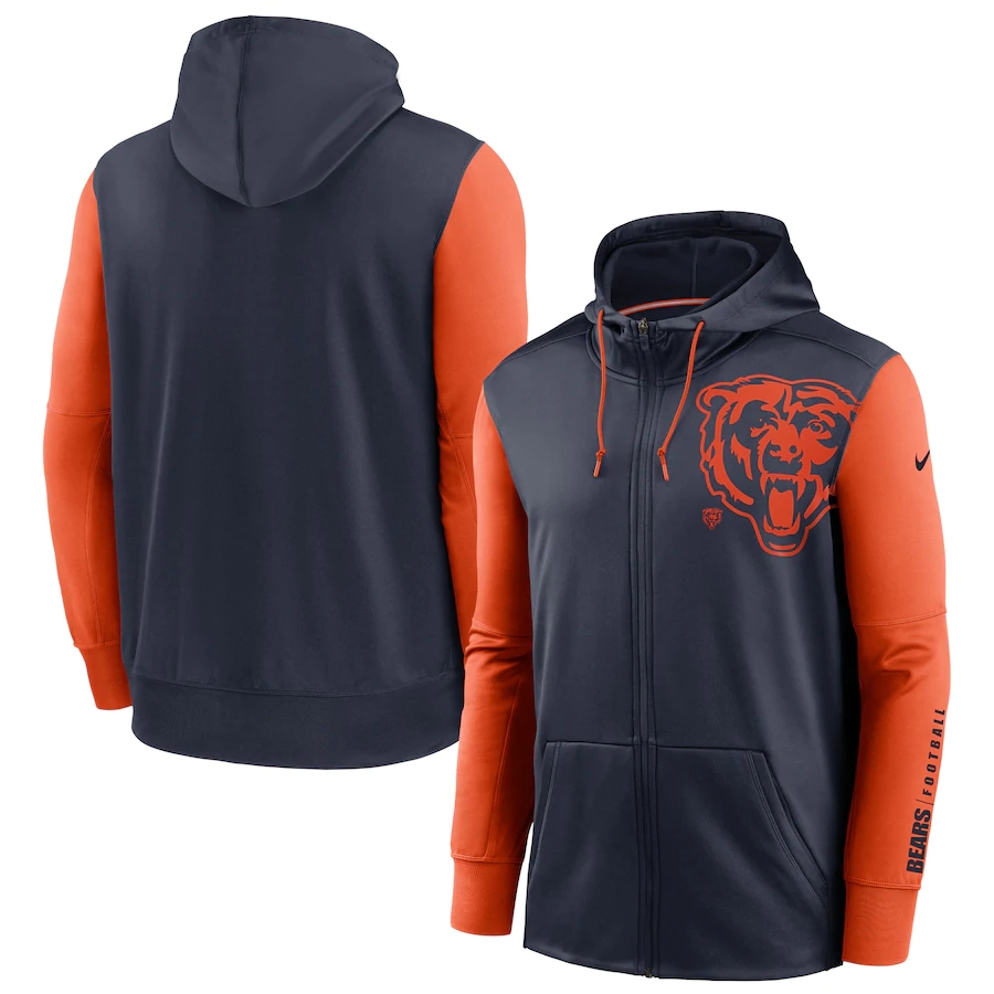 NFL Nike Chicago Bears Navy Orange Fan Gear Mascot Performance FullZip Hoodie->atlanta hawks->NBA Jersey
